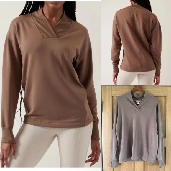 Athleta Tops - Athleta Brown Clarity V-Neck Pullover Sweatshirt Women’s size Medium